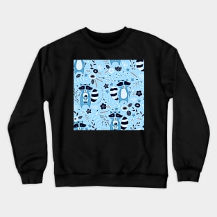 Blue Raccoon Pattern Crewneck Sweatshirt